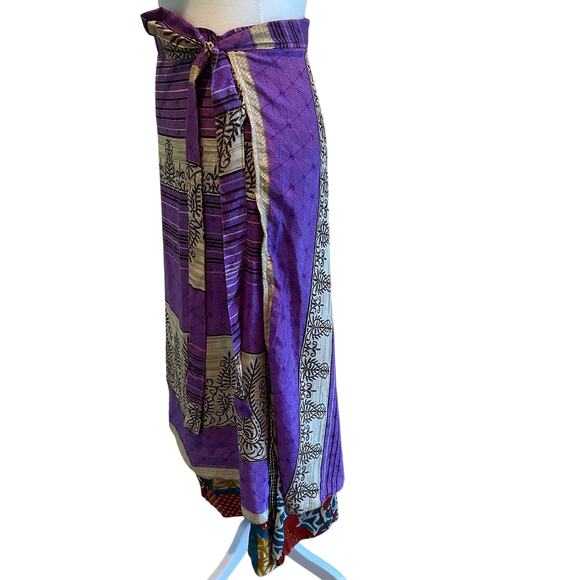 100% Silk Wrap Maxi Skirt Made in India Reversible Boho Colorful Gypsy - Picture 3 of 11